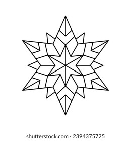 Christmas vector Snowflake origami star of bethlehem isolated on white background. Geometric line snow icon. Xmas Design element for banner, greeting card