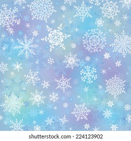 Christmas vector. Snowflake wreath on blur blue background or backdrop .Cool colors