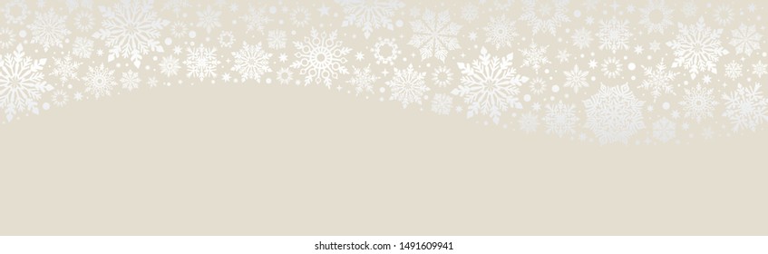 Christmas Vector snowflakes ecru web banner background with silver snowflakes and copy space