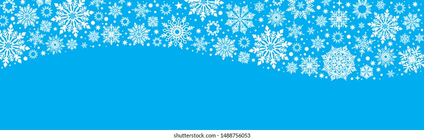Christmas Vector snowflakes web banner blue and white background with silver snowflakes and copy space