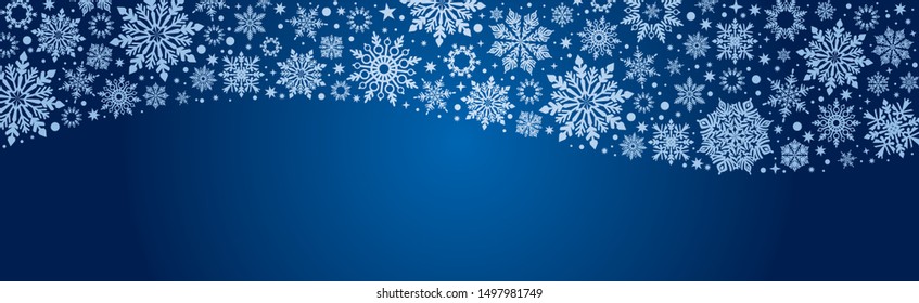 Christmas Vector snowflakes web banner blue and silver background with silver snowflakes and copy space