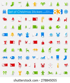 Christmas vector sticker icons with shadow. Paper cut