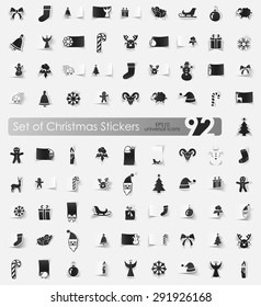 Christmas vector sticker icons with shadow. Paper cut