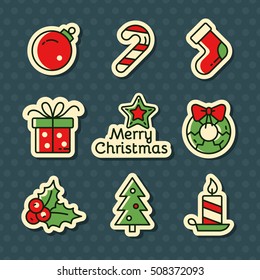 Christmas vector stickers. Set of outline Cristmas icons. Vector Illustration. Christmas and New Year concept.