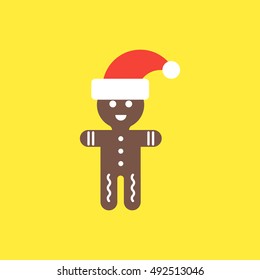 Christmas vector symbol - chocolate cookie in christmas hat. Christmas sweets concept.