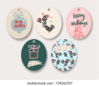 Christmas vector tags. Badges for presents. Celebration cozy mood