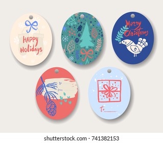 Christmas vector tags. Badges for presents. Celebration cozy mood