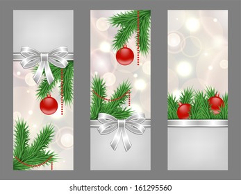 christmas vector template with decorated christmas tree branches for flyers, cards, invitation, etc.