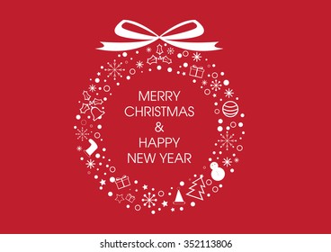 Plantilla vectorial de Navidad: Los iconos vectoriales de Navidad dispuestos en el formulario mistletoe se pueden utilizar como plantilla o fondo para eventos de Navidad.