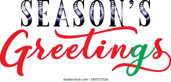 Christmas Vector Text Calligraphic Lettering Design Season's Greetings with Silver, Red and Green. Creative typography for Holiday Greeting DIY Craft Projects. Calligraphy Font Style Banner.
