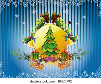 Christmas vector tree illustration over a colors background