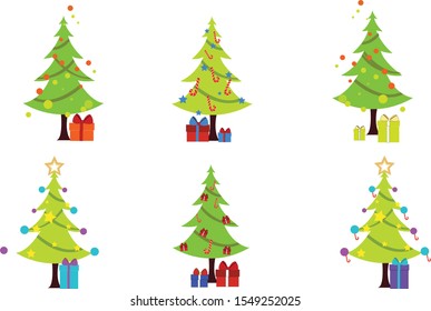 Christmas vector tree. Set of outline Cristmas icons. sock Illustration. Christmas and New Year concept.