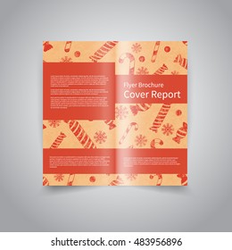 Christmas vector two fold brochure design template with retro colors background with candies and snowflakes.Brochure Design for Merry Christmas and Happy New Year party promotion or invitation