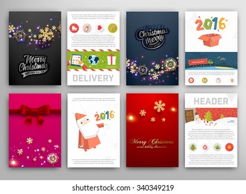 Christmas Vector Vintage Cards Set. Xmas Holiday Design, Graphic Elements. Typographic Labels for Greeting Cards, Banners and Posters Design.