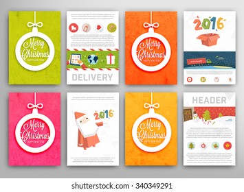 Christmas Vector Vintage Cards Set. Xmas Holiday Design, Graphic Elements. Typographic Labels for Greeting Cards, Banners and Posters Design.