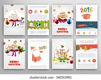 Weihnachts-Vektorkarten-Set. Xmas Urlaubsdesign, Grafikelemente. Typografische Etiketten für Grußkarten, Banner und Poster-Design