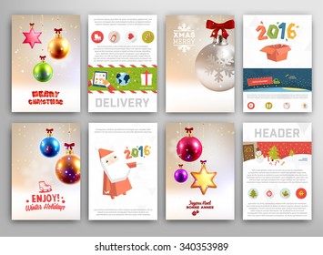 Christmas Vector Vintage Cards Set. Xmas Holiday Design, Graphic Elements. Typographic Labels for Greeting Cards, Banners and Posters Design