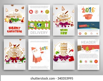Christmas Vector Vintage Cards Set. Xmas Holiday Design, Graphic Elements. Typographic Labels for Greeting Cards, Banners and Posters Design