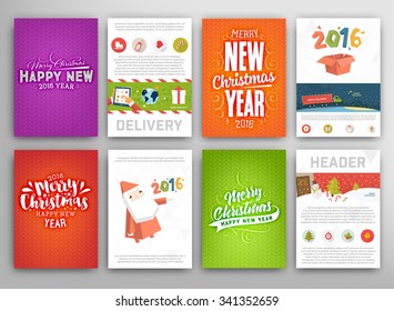 Christmas Vector Vintage Cards Set. Xmas Holiday Design, Graphic Elements. Typographic Labels for Greeting Cards, Banners and Posters Design