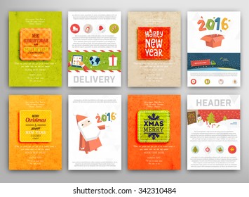 Christmas Vector Vintage Cards Set. Xmas Holiday Design, Graphic Elements. Typographic Labels for Greeting Cards, Banners and Posters Design.
