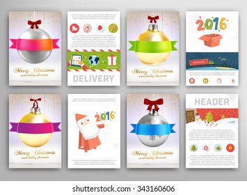 Christmas Vector Vintage Cards Set. Xmas Holiday Design, Graphic Elements. Typographic Labels for Greeting Cards, Banners and Posters Design.
