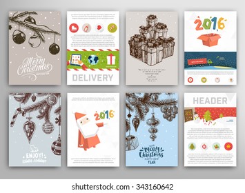 Christmas Vector Vintage Cards Set. Xmas Holiday Design, Graphic Elements. Typographic Labels for Greeting Cards, Banners and Posters Design.