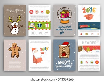 Christmas Vector Vintage Cards Set. Xmas Holiday Design, Graphic Elements. Typographic Labels for Greeting Cards, Banners and Posters Design.