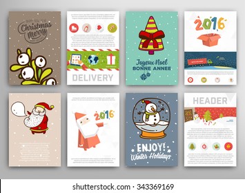 Christmas Vector Vintage Cards Set. Xmas Holiday Design, Graphic Elements. Typographic Labels for Greeting Cards, Banners and Posters Design.