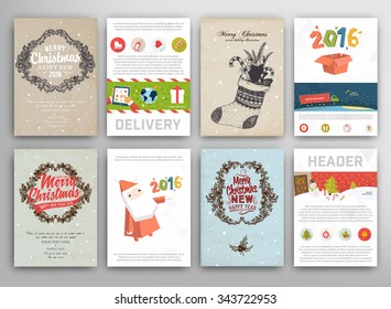 Christmas Vector Vintage Cards Set. Xmas Holiday Design, Graphic Elements. Typographic Labels for Greeting Cards, Banners and Posters Design.