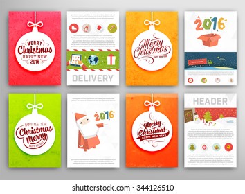 Christmas Vector Vintage Cards Set. Xmas Holiday Design, Graphic Elements. Typographic Labels for Greeting Cards, Banners and Posters Design.