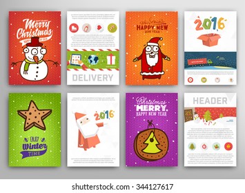Christmas Vector Vintage Cards Set. Xmas Holiday Design, Graphic Elements. Typographic Labels for Greeting Cards, Banners and Posters Design.