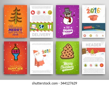 Christmas Vector Vintage Cards Set. Xmas Holiday Design, Graphic Elements. Typographic Labels for Greeting Cards, Banners and Posters Design.