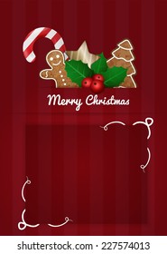 Christmas vector wish card with gingerbread and mistletoe
