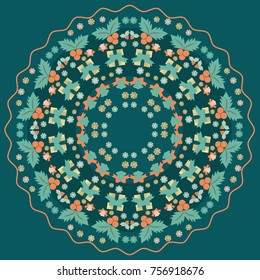 Christmas vector wreath with gift boxes and bells