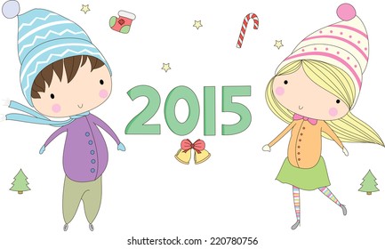 christmas vector.Girl and boy