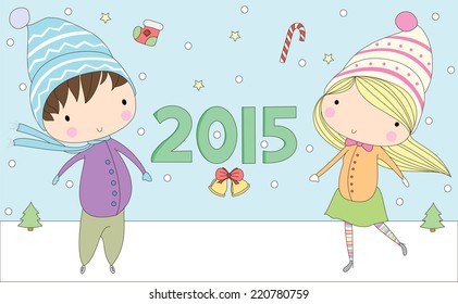 christmas vector.Girl and boy
