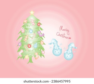 Christmas vectors, wallpaper for warming light, ice and pastel Christmas concept in cute look for Christmas tree, icy snowman with "Merry Christmas" text vector.