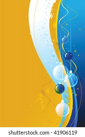 Christmas vertical background with White and Blue glass baubles and snowflakes with place for the text. Only simple gradients used.