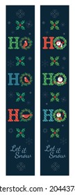 Christmas vertical banner decorative vector porch set. Xmas Porch Sign. Home Wall Door Holiday Party Decor, New Year Outdoor Indoor Christmas Decoration. cute festive