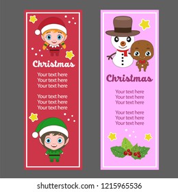 christmas vertical banner with elf and snowman
