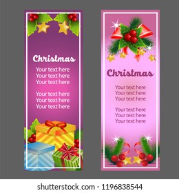 christmas vertical banner with gift box and ribbon ornate