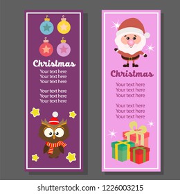 christmas vertical banner with owl santa