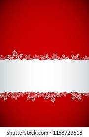 Christmas vertical banner with white copy space with cut snowflake shapes vector template.