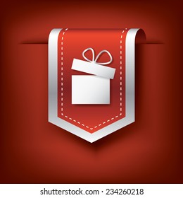 Christmas vertical bookmarks or ribbons with symbol of present on red background. Eps10 vector illustration