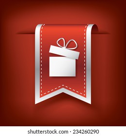 Christmas vertical bookmarks or ribbons with symbol of present on red background. Eps10 vector illustration