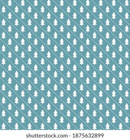 Christmas vertical pattern with white lines and fir trees on a light blue background, artistic. Seamless vector illustration.