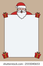 Christmas vertical template background Santa Claus copy space with gift boxes