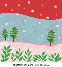 christmas vibe background red blue and white snowfall with pine tree vector illustration for wallpaper backdrop