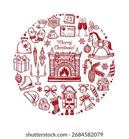 Christmas vibe hand drawn vector illustrations. Vector set with Christmas elements.
