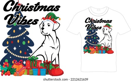 Christmas Vibes Christmas Dog T-Shirt Design, Merry Christmas T-Shirt Design, Dog Lover T-Shirt, Christmas Dog T-Shirt Design.